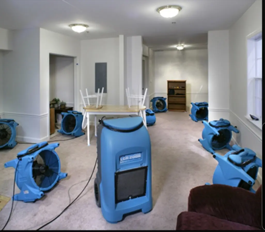 Air movers and dehumidifier setup for Water Extraction & Removal in Donna